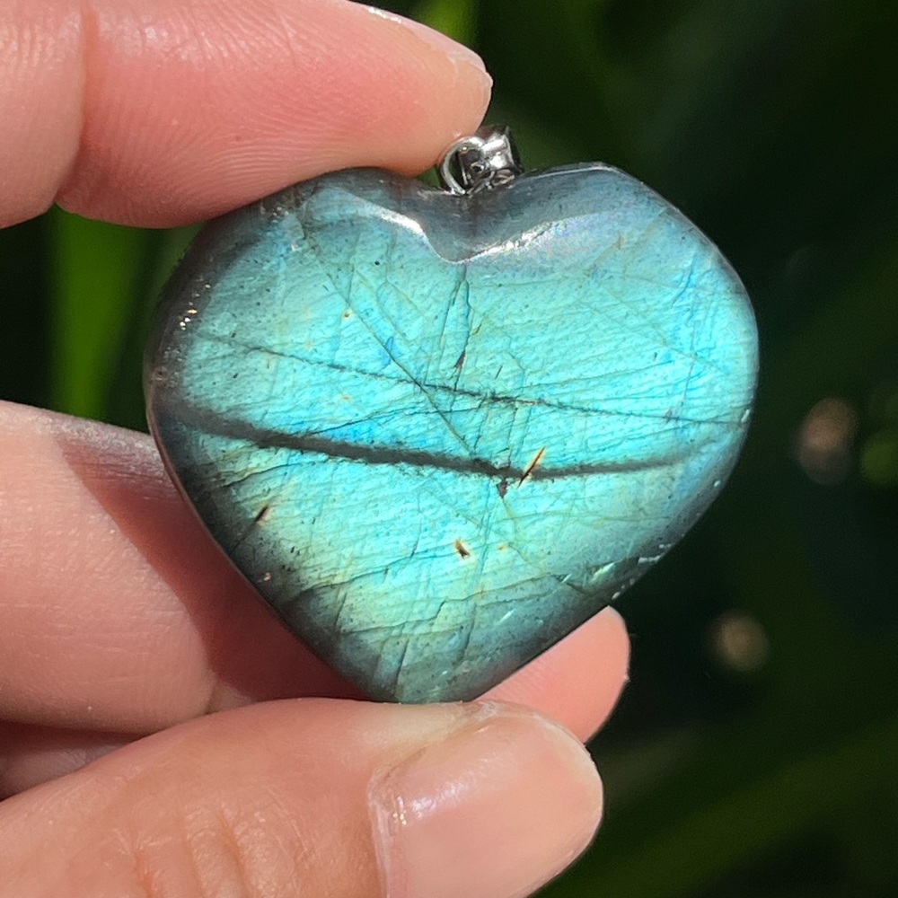 Stainless steel flashy‎ blue labradorite heart pendant 1714
